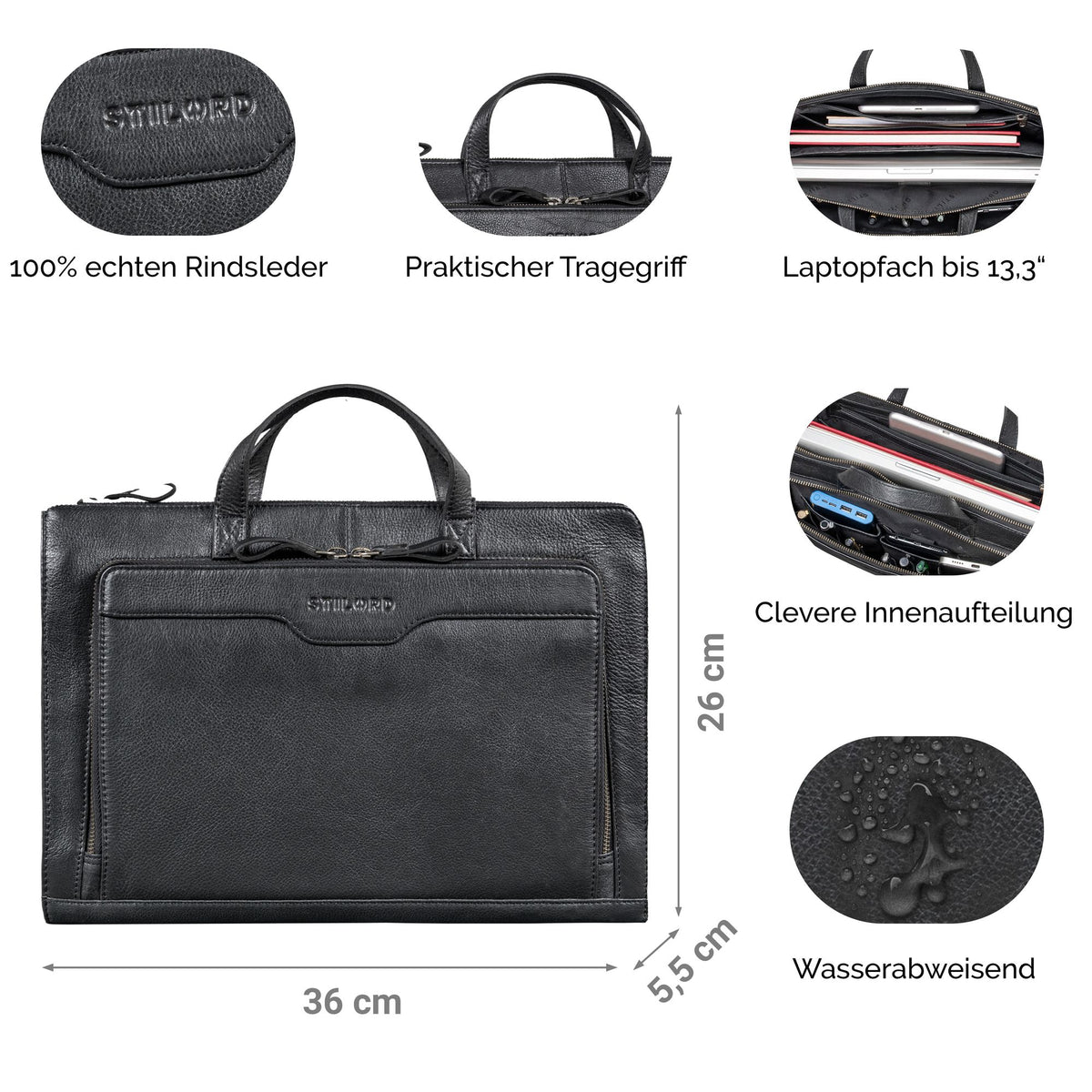 leder aktentasche schwarz damen