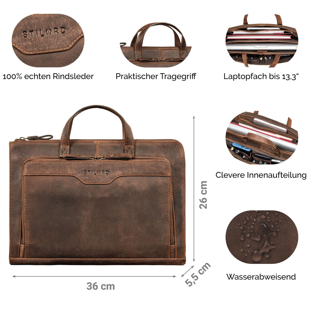leder businesstasche laptopfach DINA4 braun