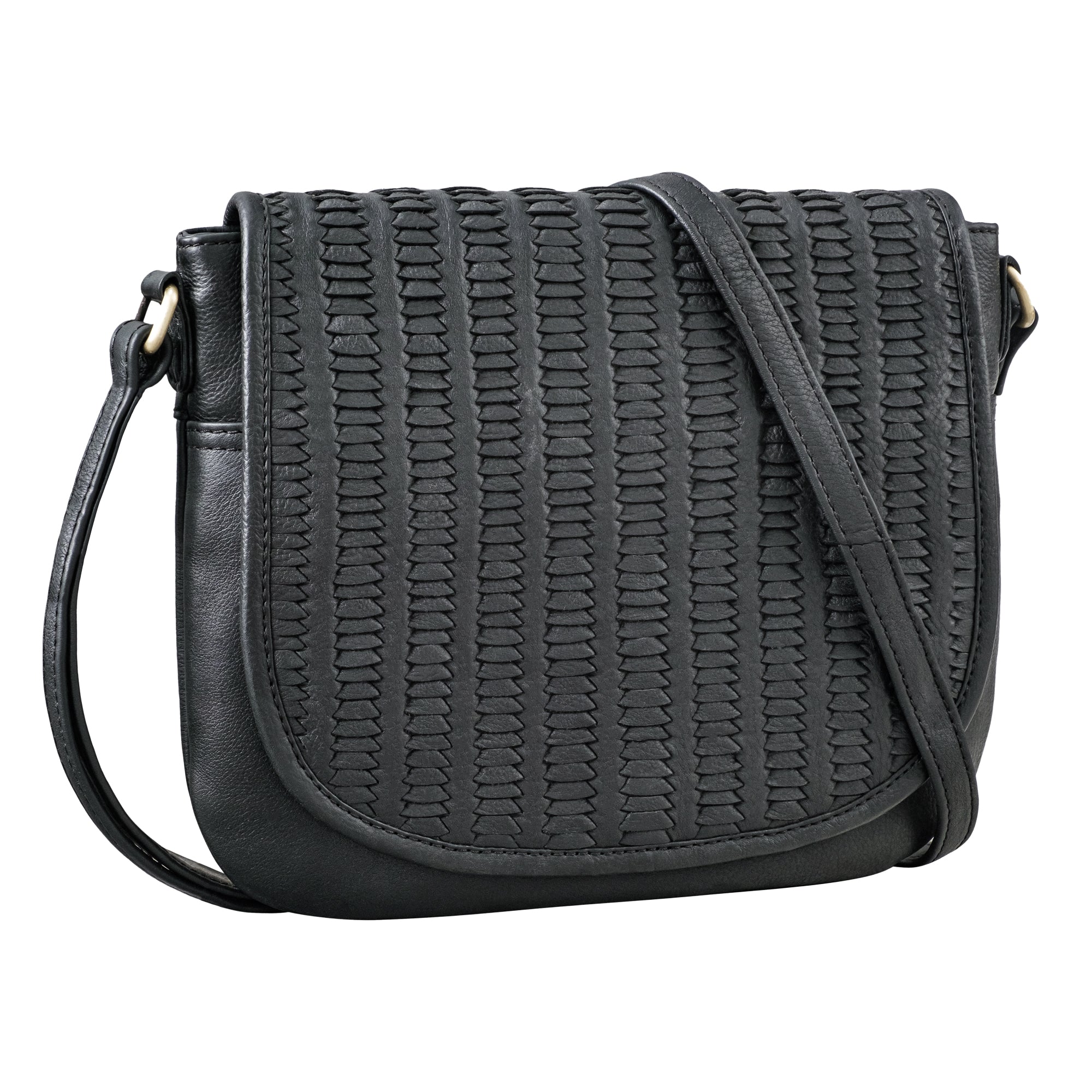 Damen Schultertasche Leder geflochten schwarz aus der schrägen Frontalperspektive