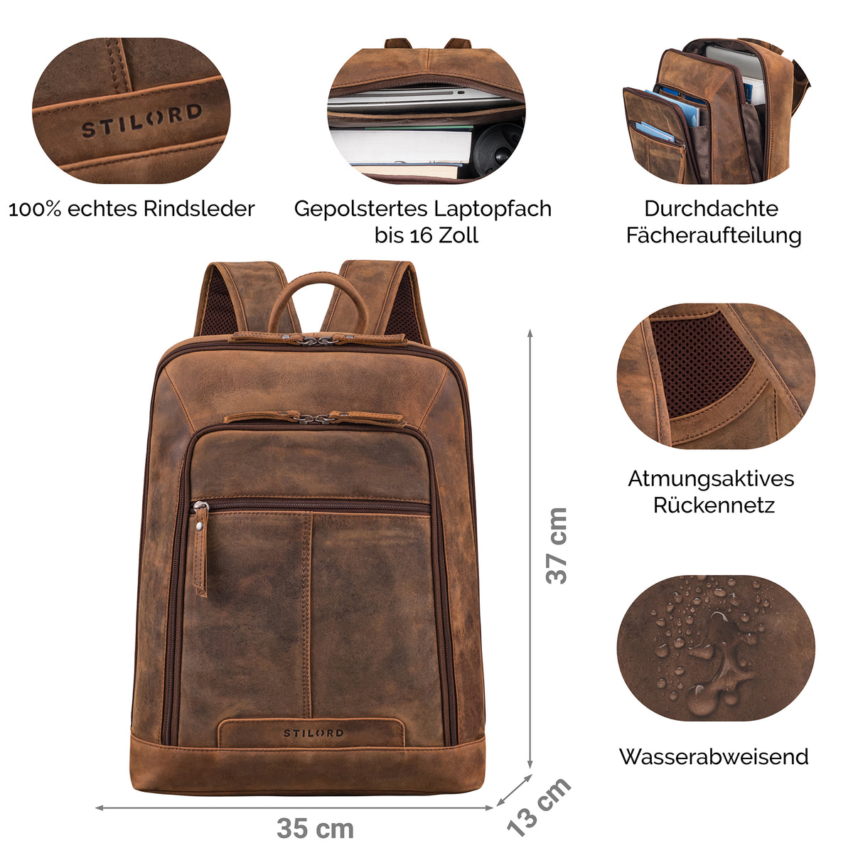 echt leder rucksack herren elegant braun