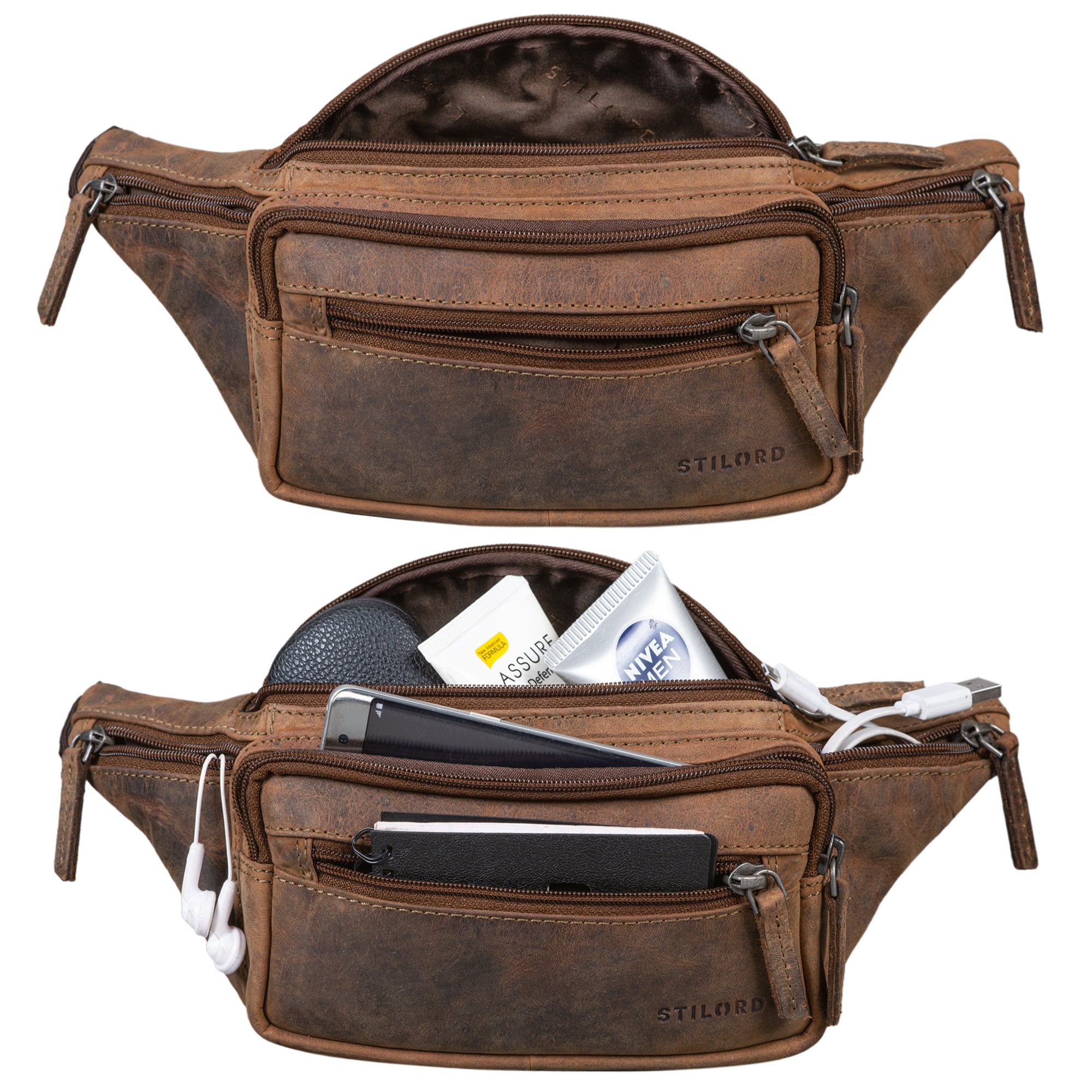 Vintage Leder Bauchtasche dunkelbraun