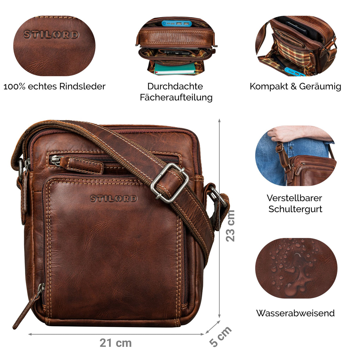 leder herren umhängetasche klein braun