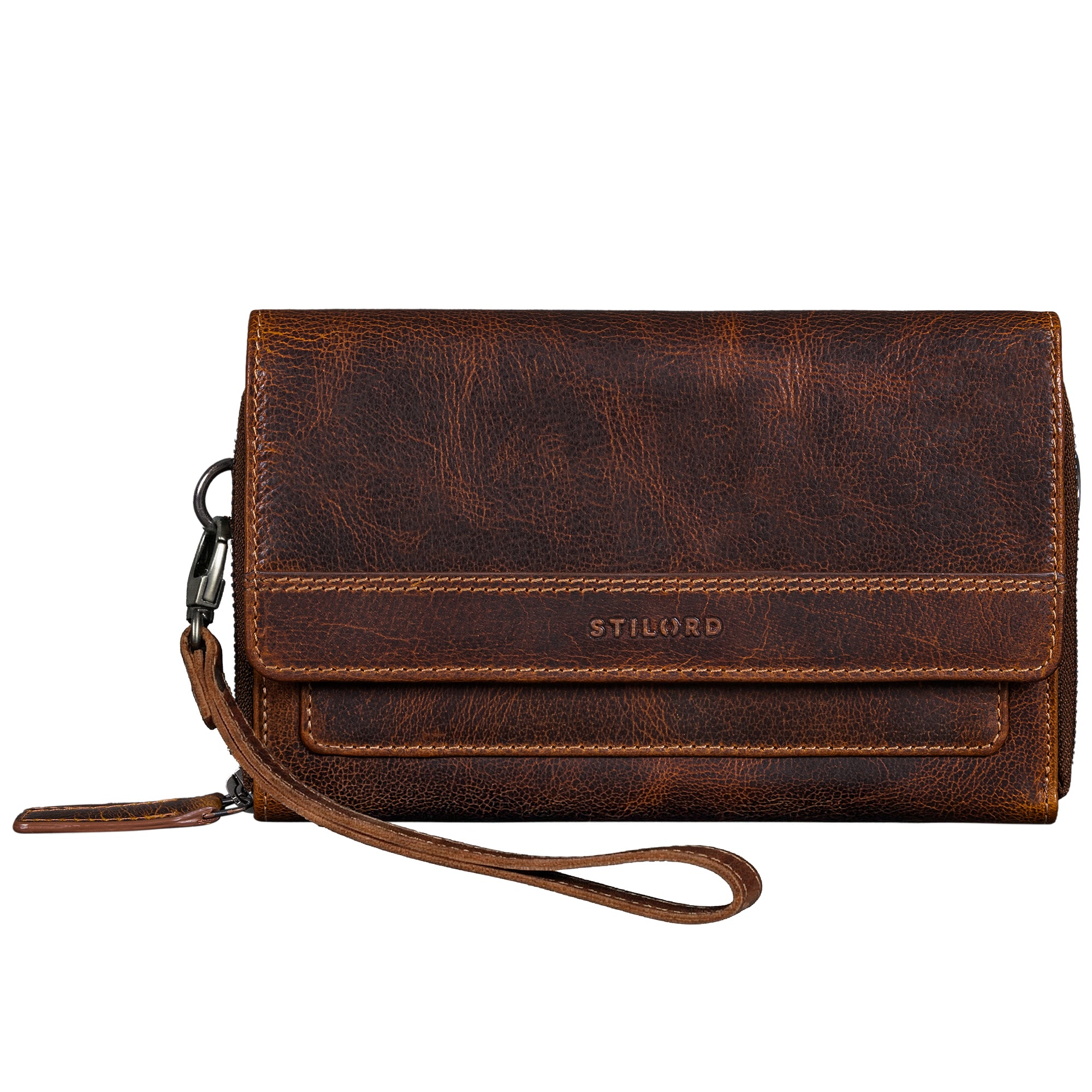 Leder Geldbörse mit Handyfach Damen Groß echt Leder 7 Zoll RFID Schutz in braun