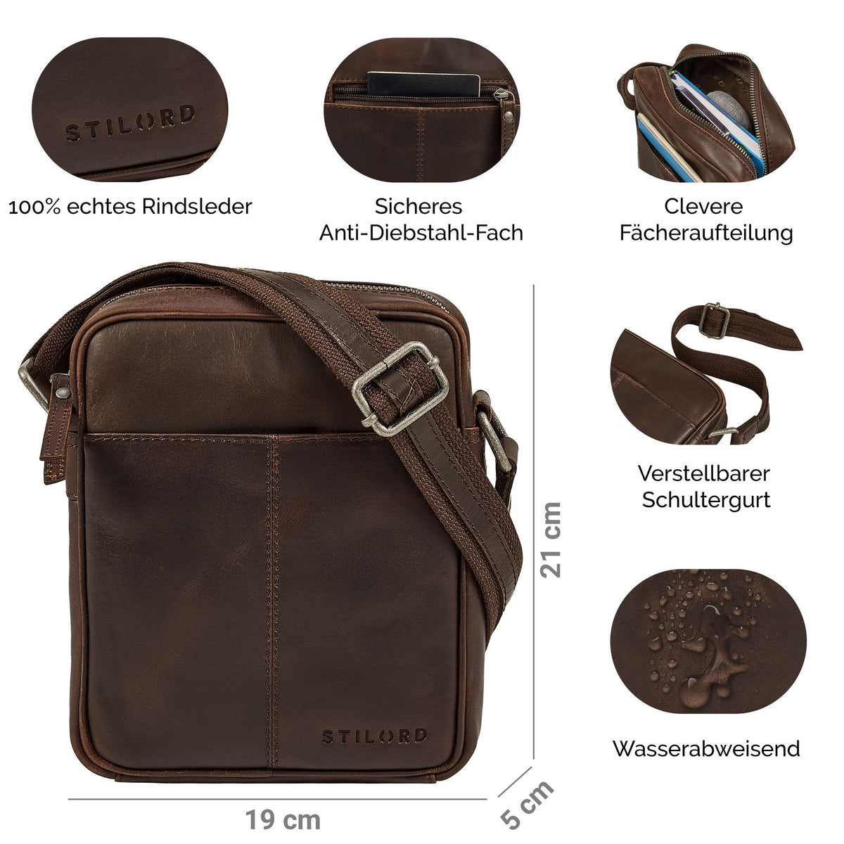 herren tasche echt leder klein dunkelbraun