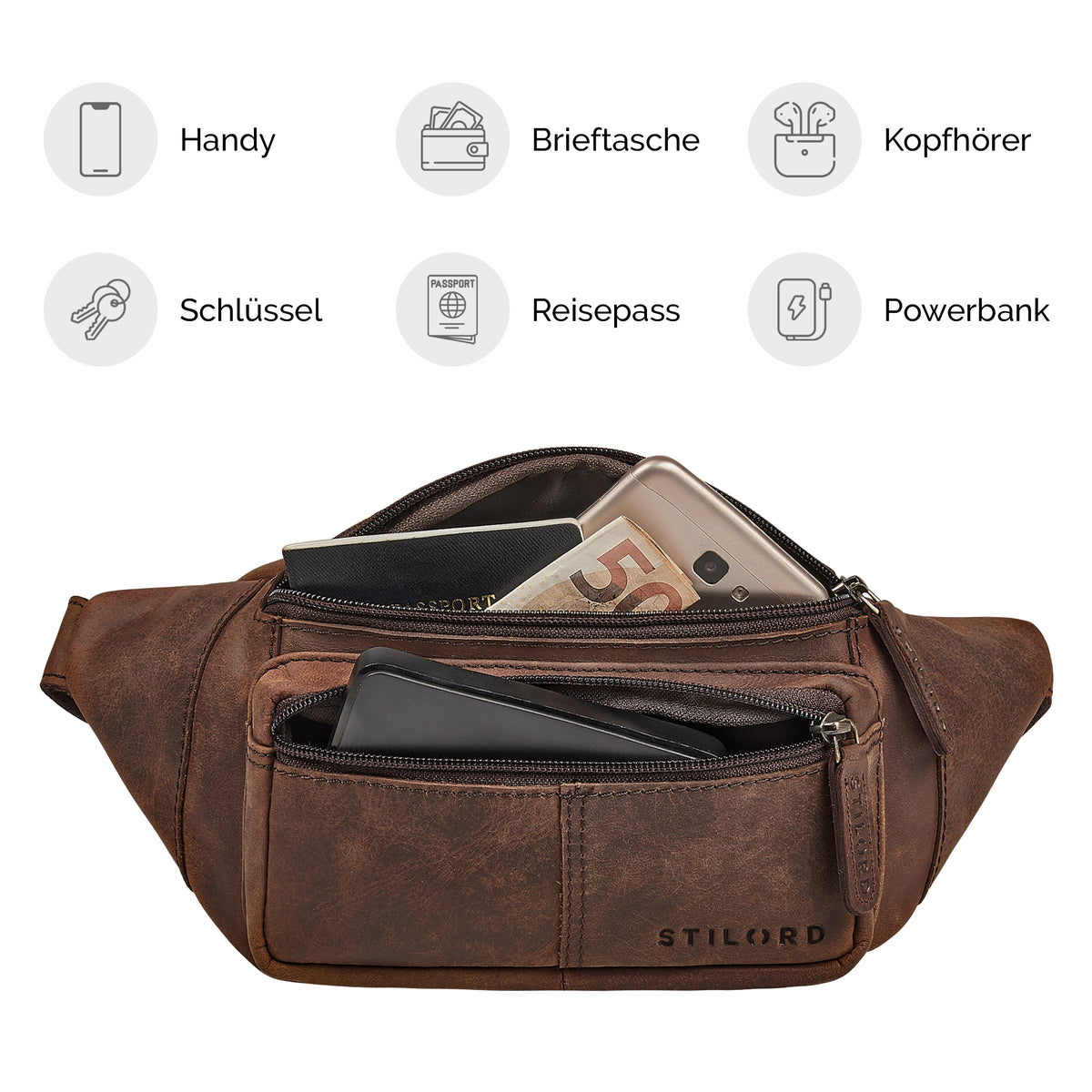 herren leder bauchtasche echtleder braun mittel