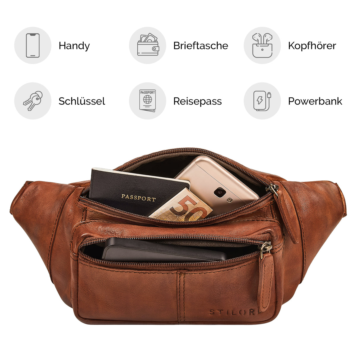 echt leder gürteltasche handy mittel cognac