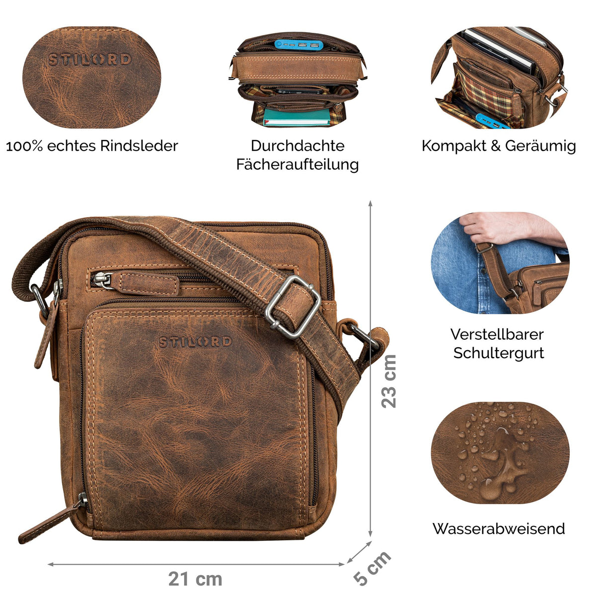 leder herrentasche zum umhängen braun