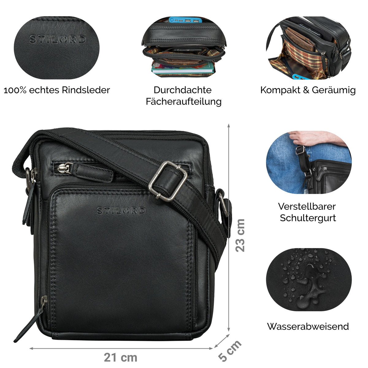 leder messenger bag klein leder schwarz