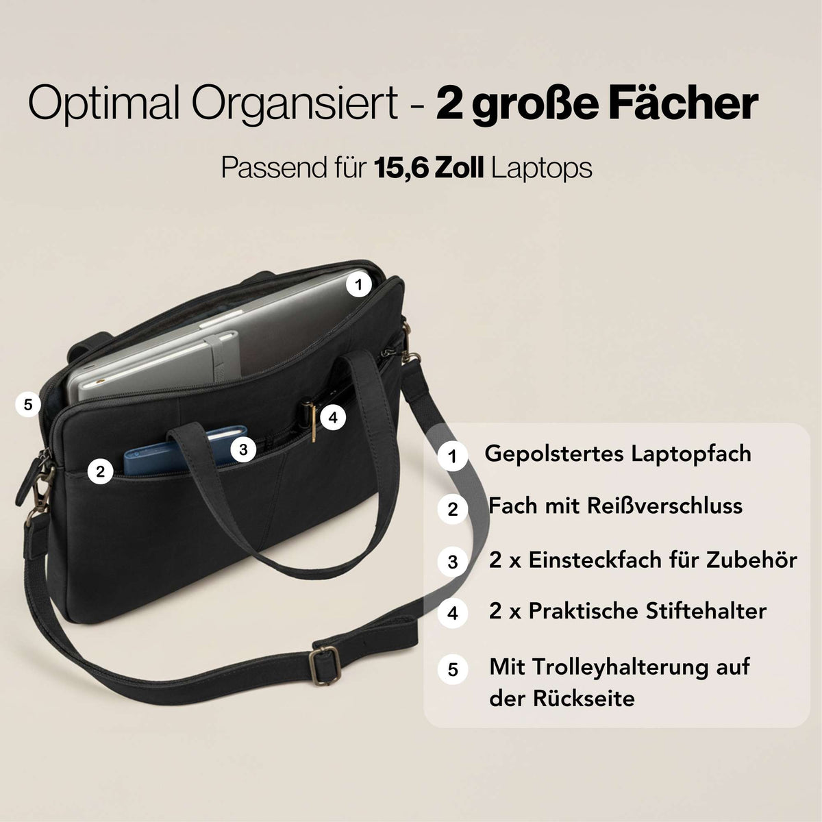 Schwarze Notebooktasche Echtleder Laptop Sleeve Dünne Business Umhängetasche