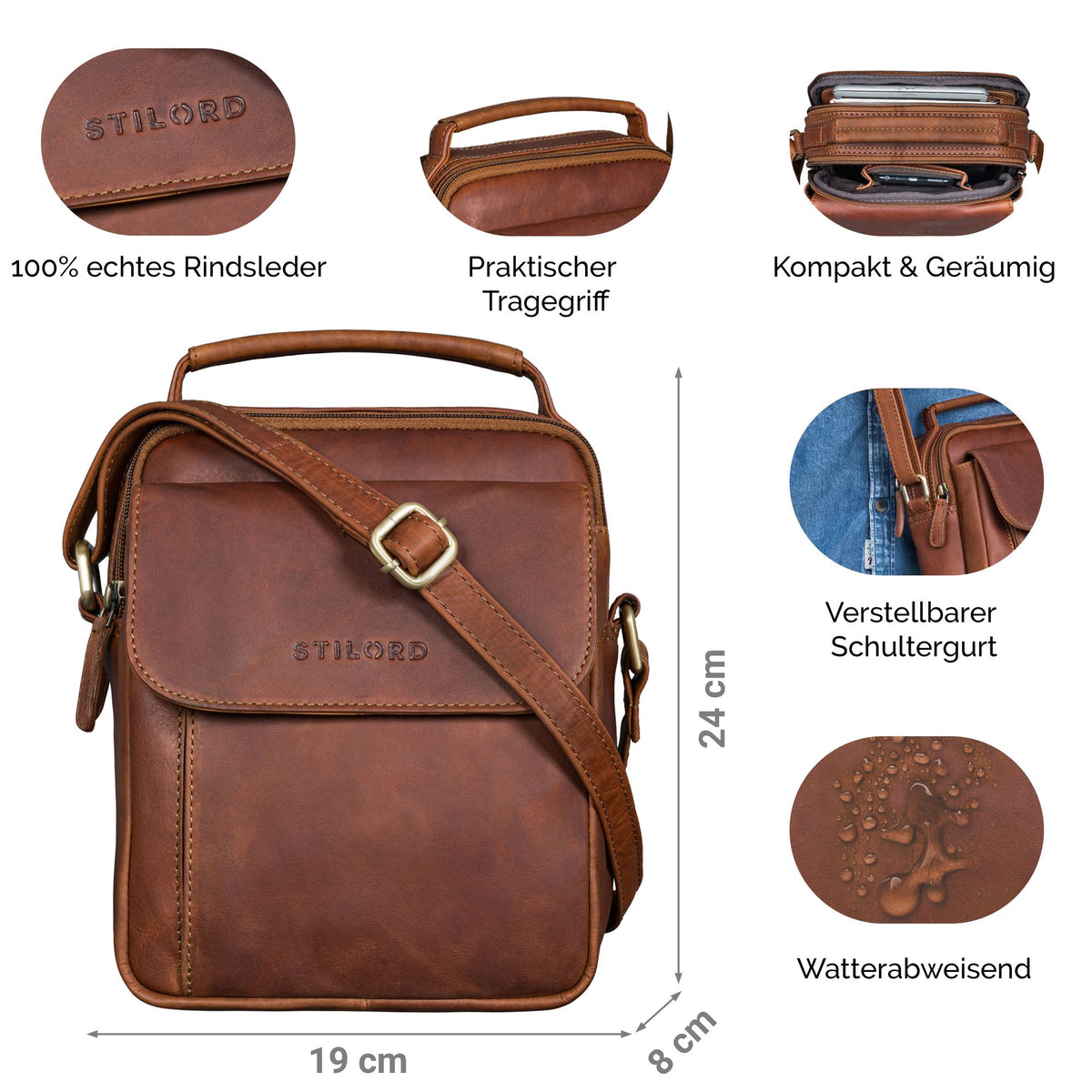 leder damen umhängetasche herren braun