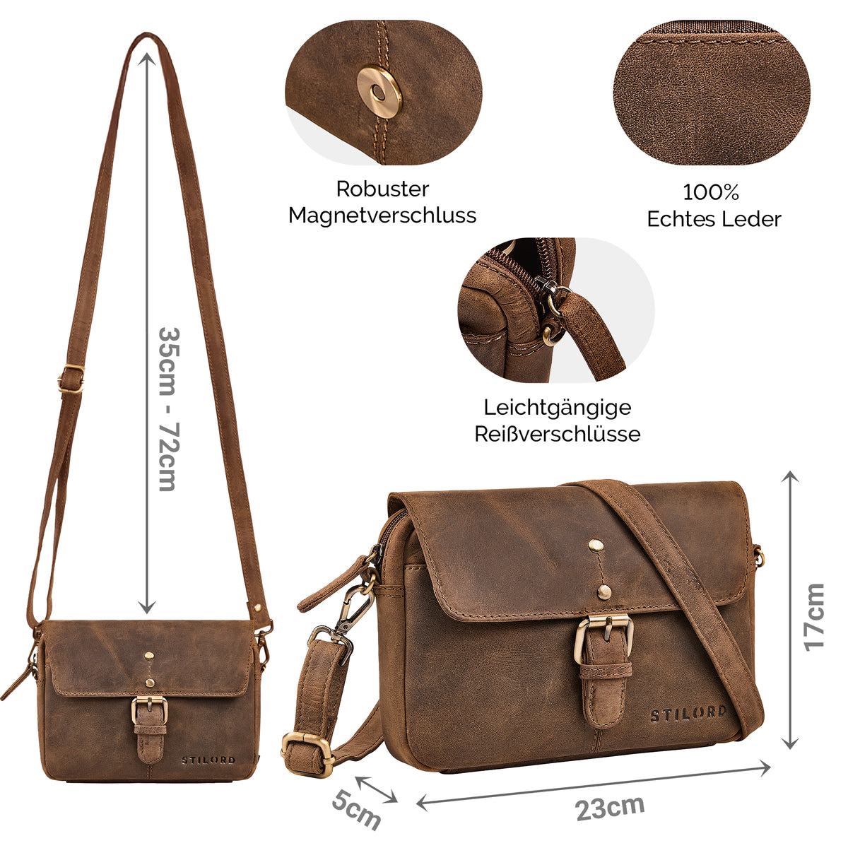 Damen Crossbody Bag leder braun