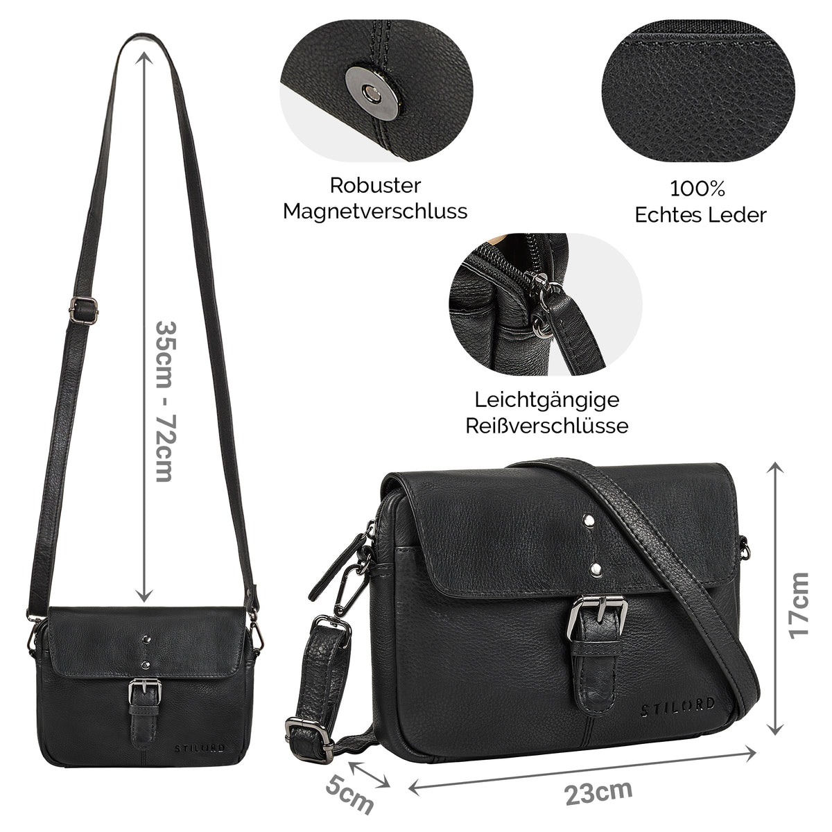 Echtleder Handtasche Damen klein schwarz