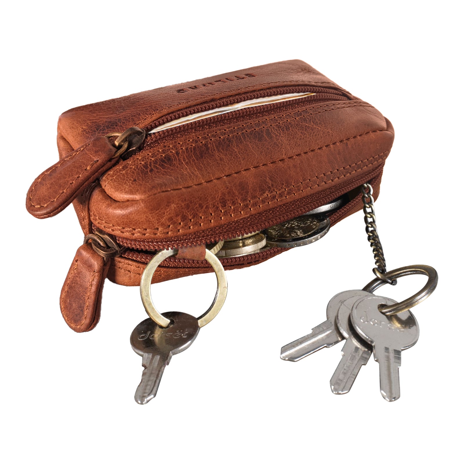 Geldbeutel mit Reissverschluss Leder braun