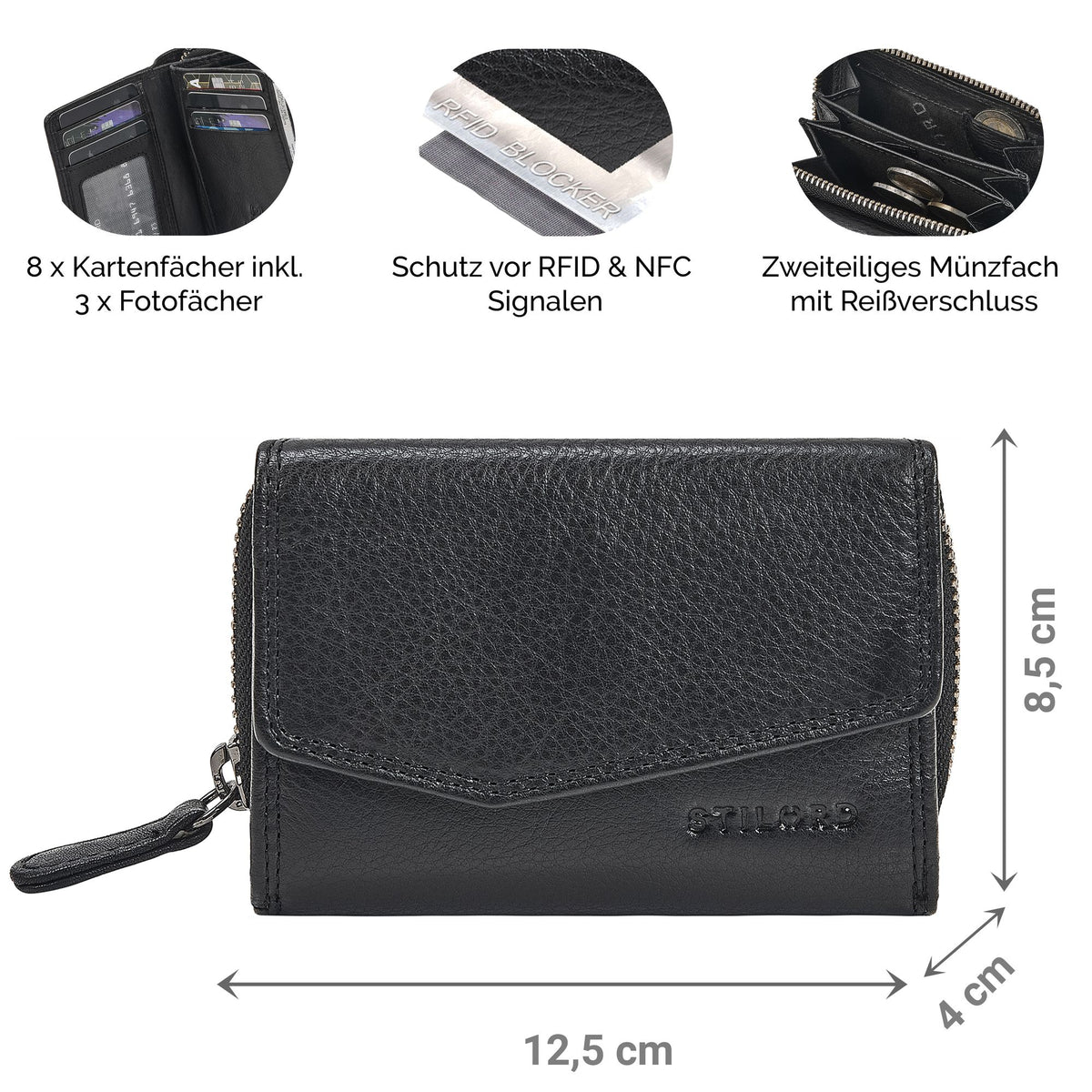 leder geldbörse mittelgroß damen schwarz