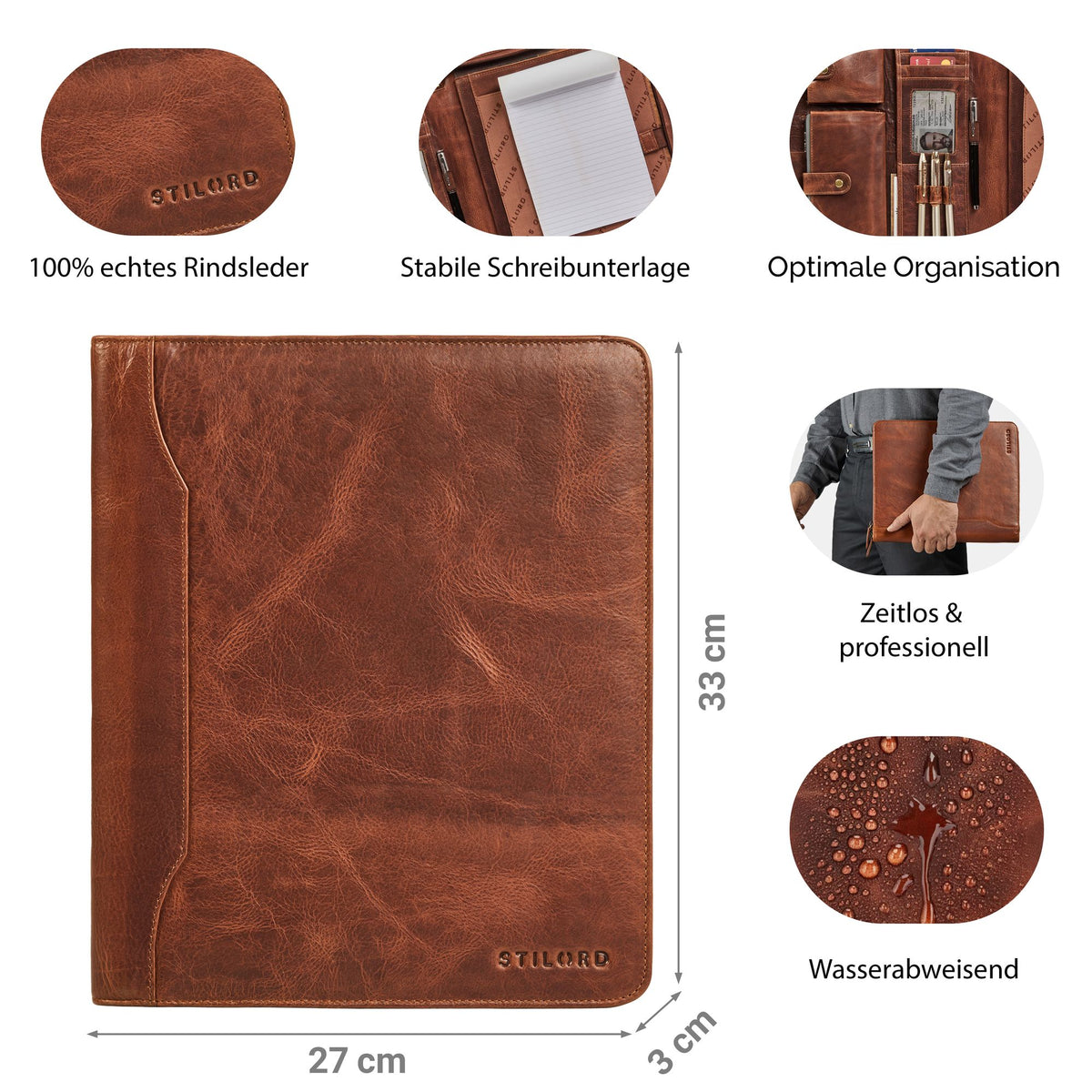 echtleder dokumentenmappe a4 cognac