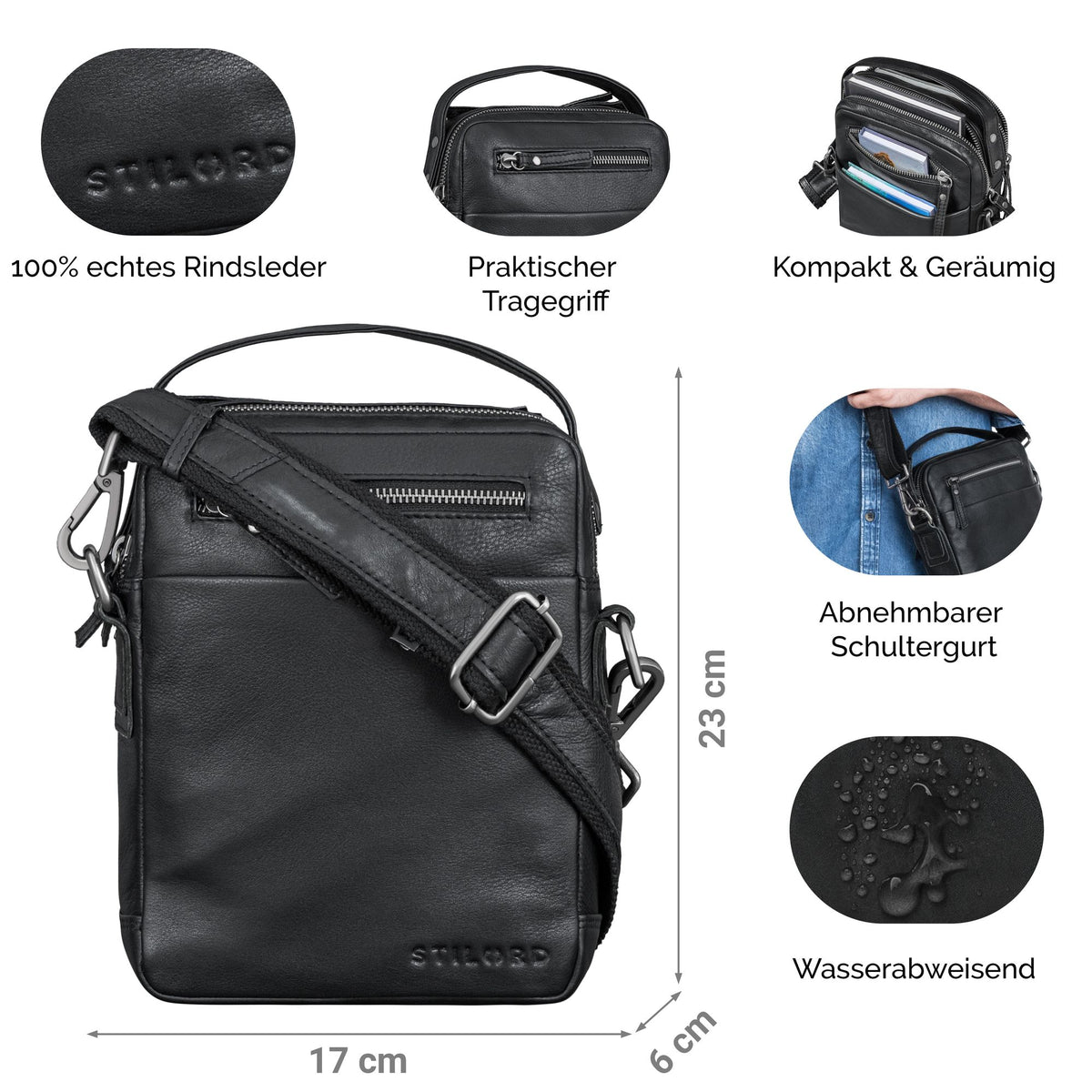 echt leder umhängetasche herren schwarz klein