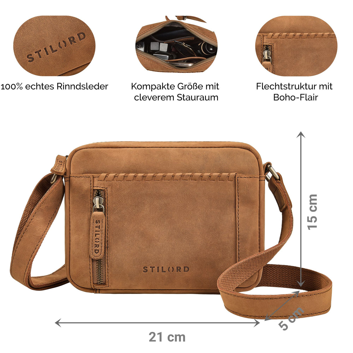 echtleder handtasche damen vintage boho braun