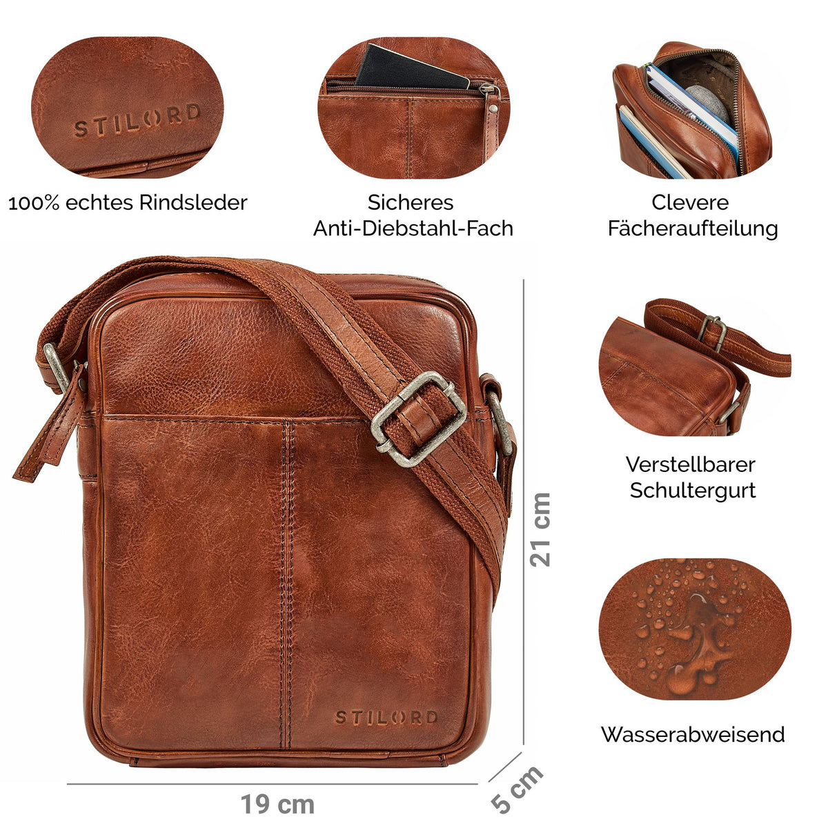 echtleder herrenhandtasche elegant cognac