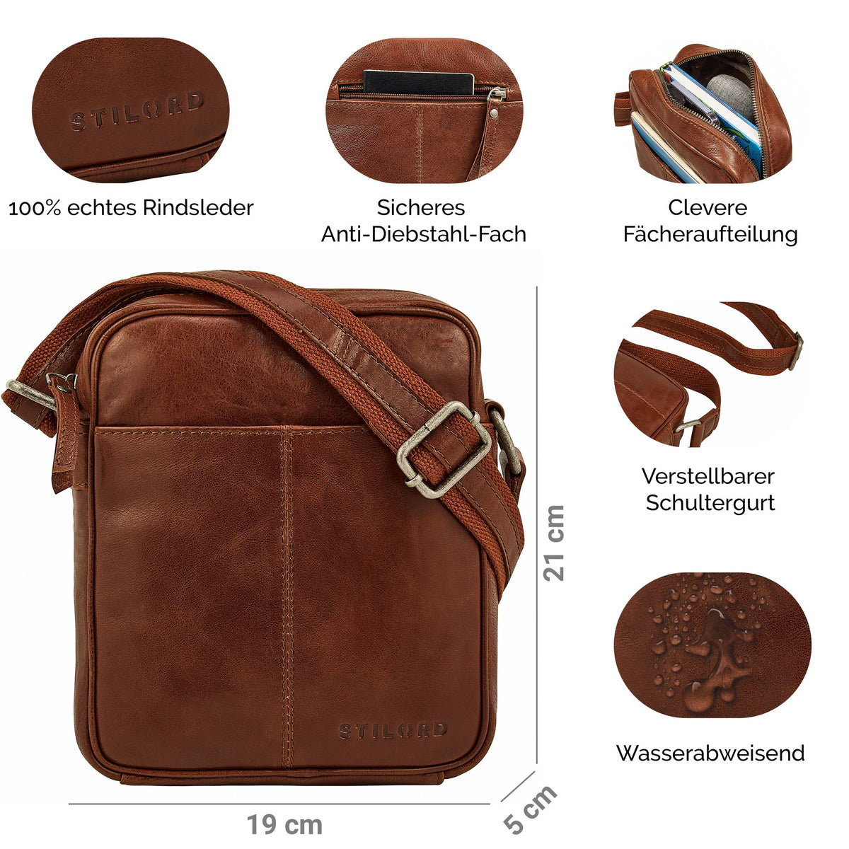 echtleder herrentasche zum umhängen braun