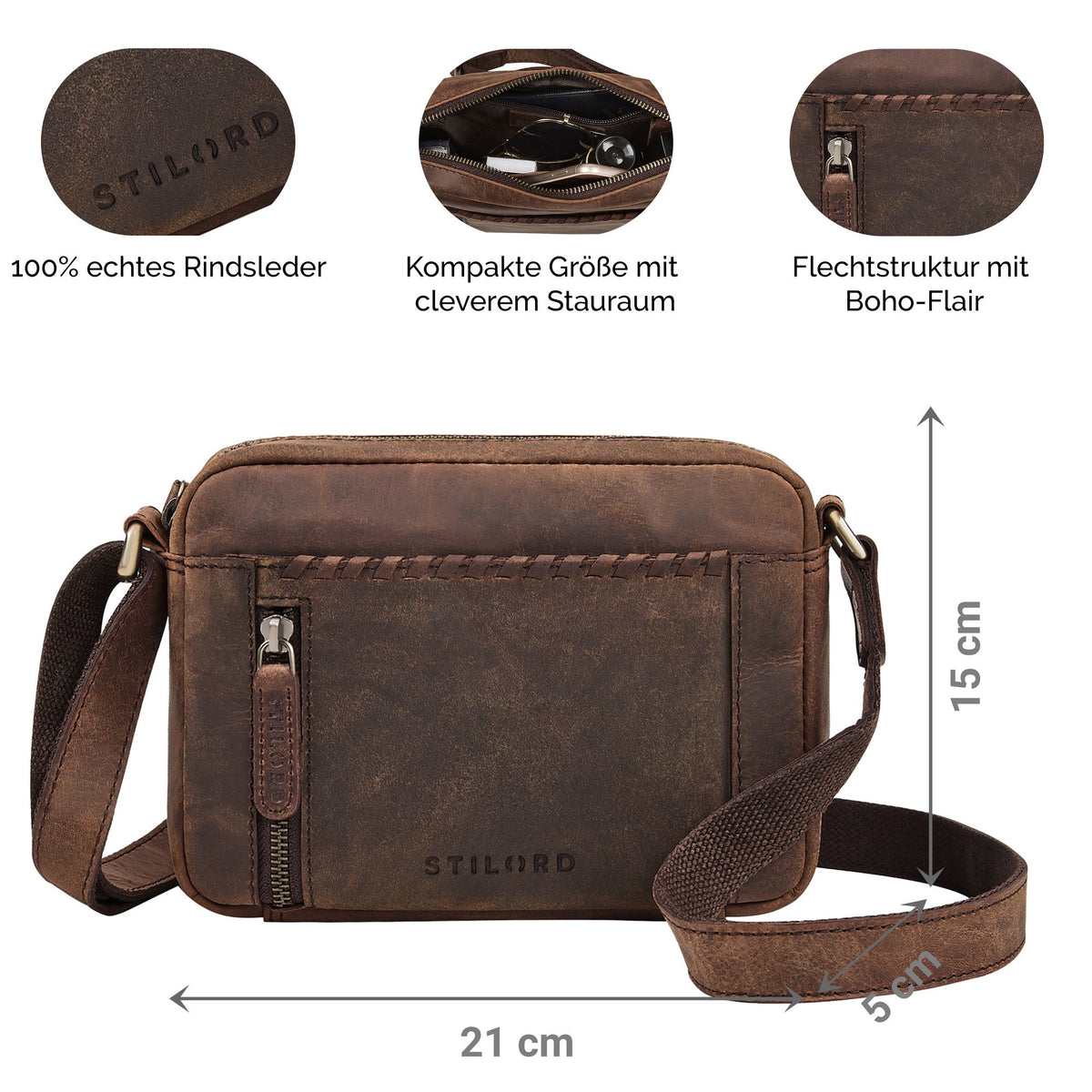 damen handtasche leder dunkelbraun boho
