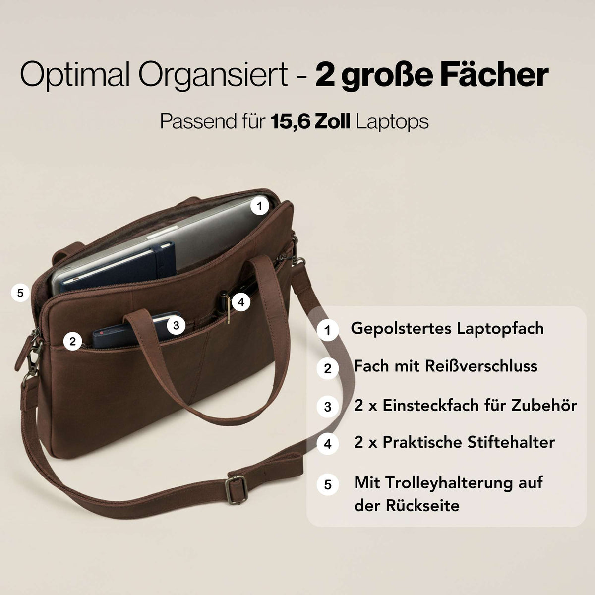 Dunkelbraune Notebooktasche Echtleder Laptop Sleeve Dünne Business Umhängetasche