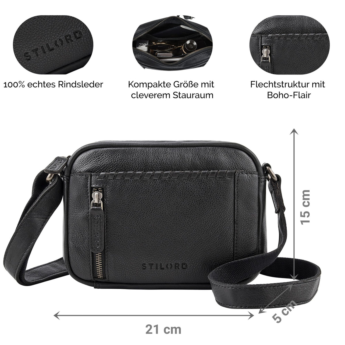 boho damen umhängetasche leder klein schwarz