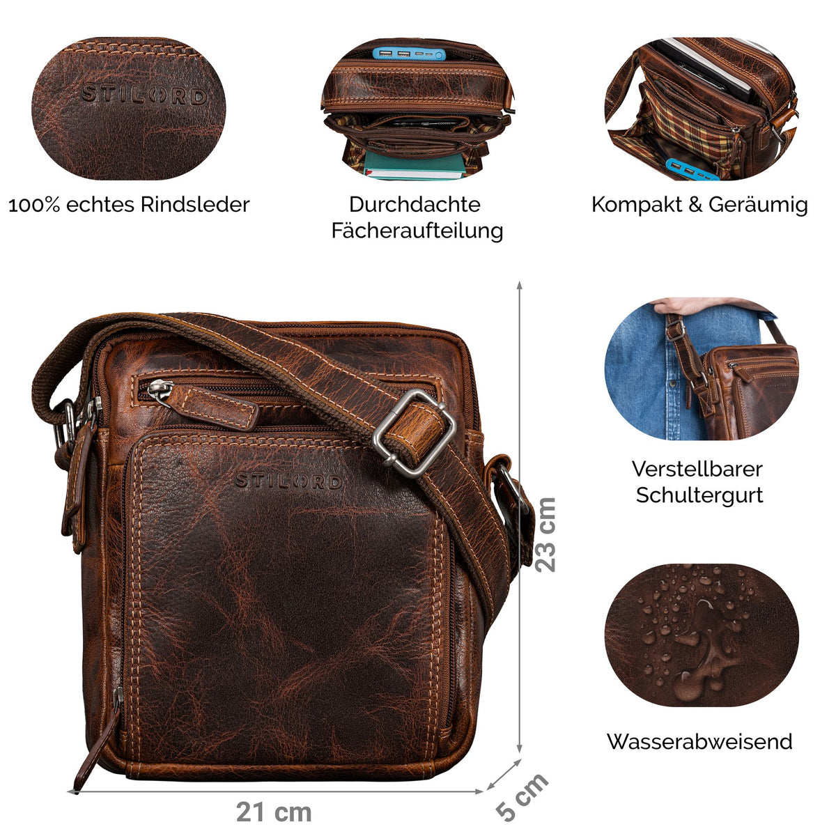 leder messenger bag klein leder dunkelbraun