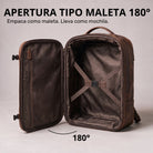 Offener Lederrucksack zamora (braun), 180° Kofferöffnung, Innenraum mit Kreuzspanngurt und Reißverschlussfach