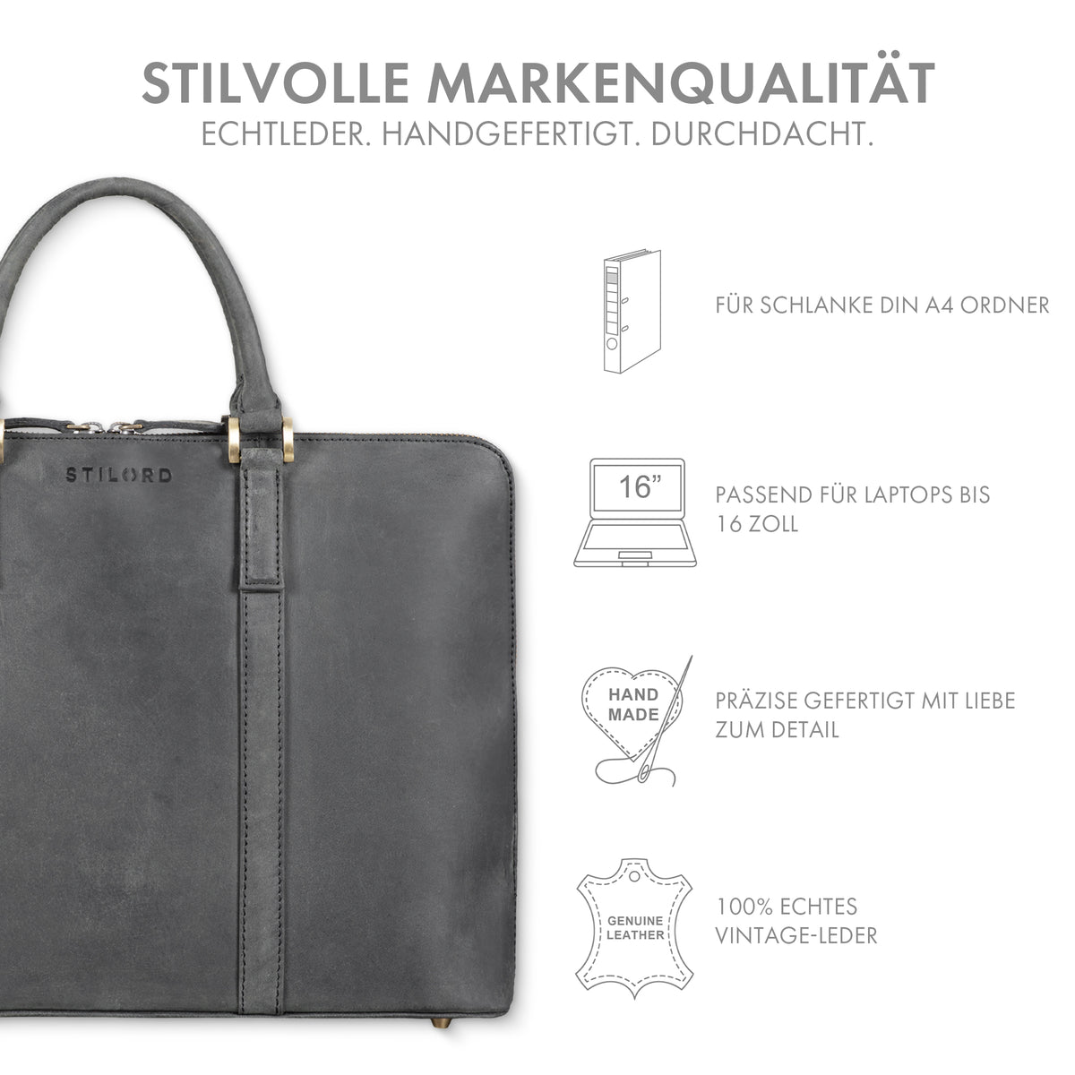 echt leder office tasche damen grau