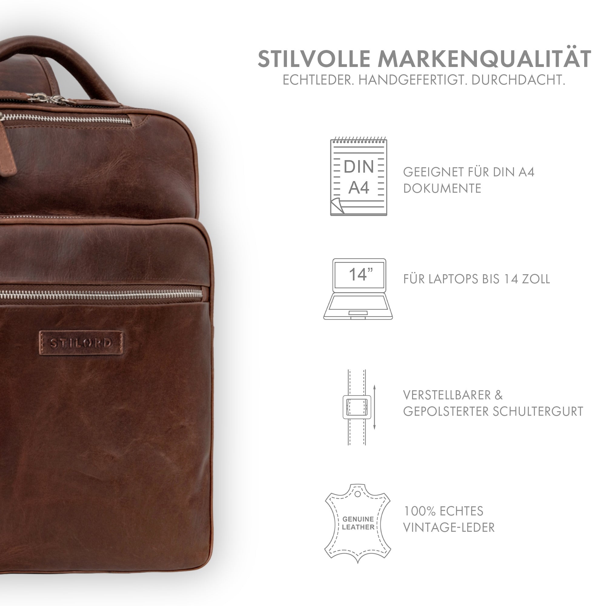 echtleder rucksack damen elegant laptop cognac