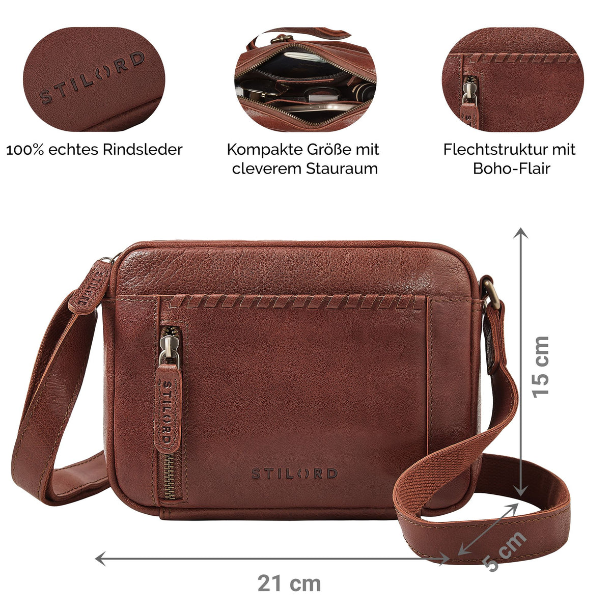 kleine schicke handtasche echtleder boho damen braun