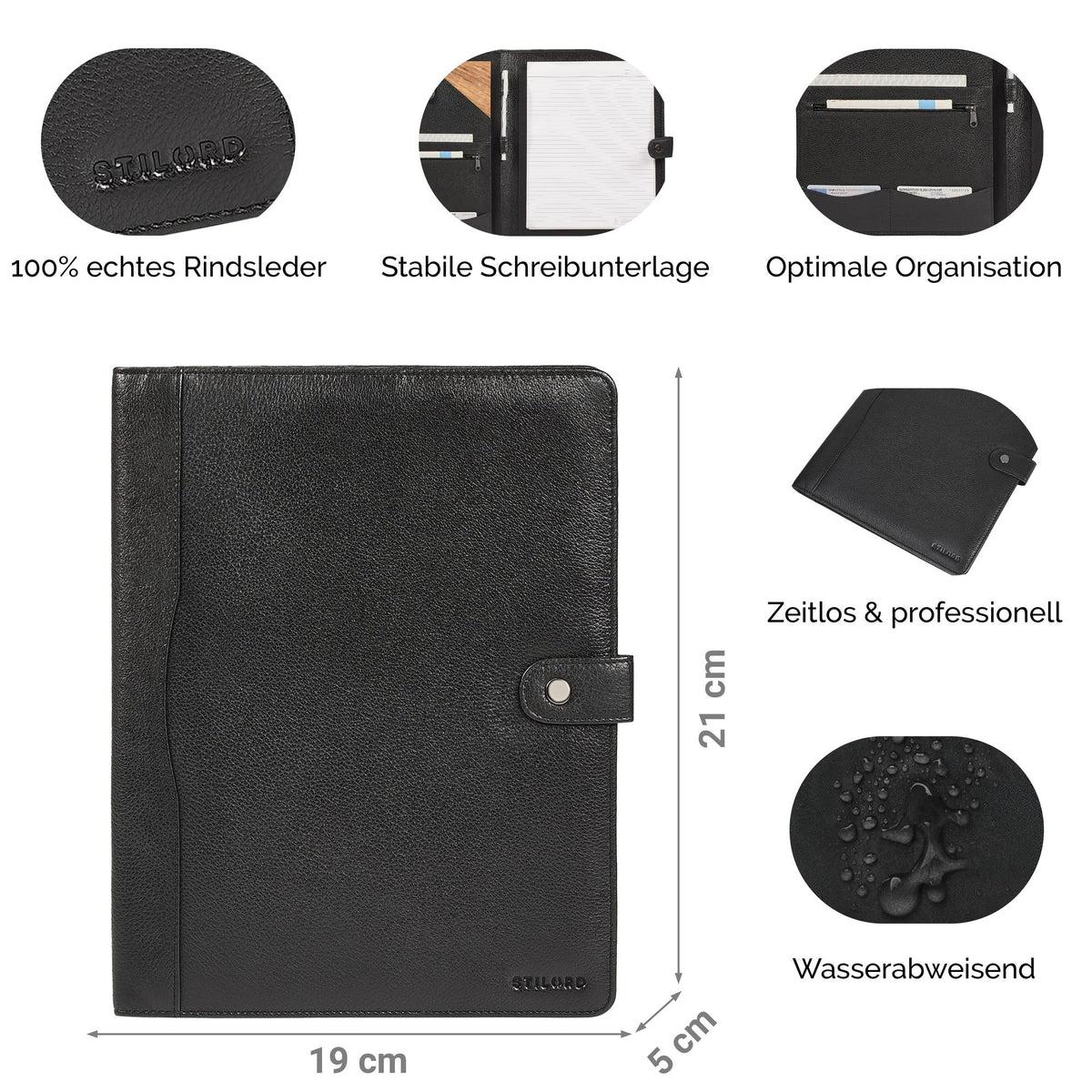 echt leder schreibmappe a4 herren schwarz
