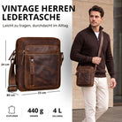 Kleine Herrenschultertasche aus Vintage-Rindsleder salerno braun, Vorderansicht mit Frontreißverschluss, Modell trägt sie quer