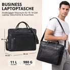 Schwarze Leder-Businesstasche mit Laptopfach 13–14 Zoll, Frontreißverschluss, Schultertrageweise, sichtbare STILORD-Prägung