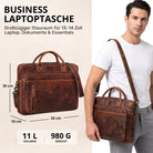 Business Laptoptasche aus Vintage-Rindsleder salerno Braun mit STILORD-Prägung, Vorderansicht und Modell mit Schultergurt, für 13–14 Zoll