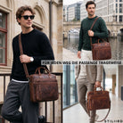 Braune Syd Business-Ledertasche aus Rindsleder mit sichtbarer STILORD-Prägung, Laptopfach 13–14 Zoll, Schulterriemen und Tragegriffen