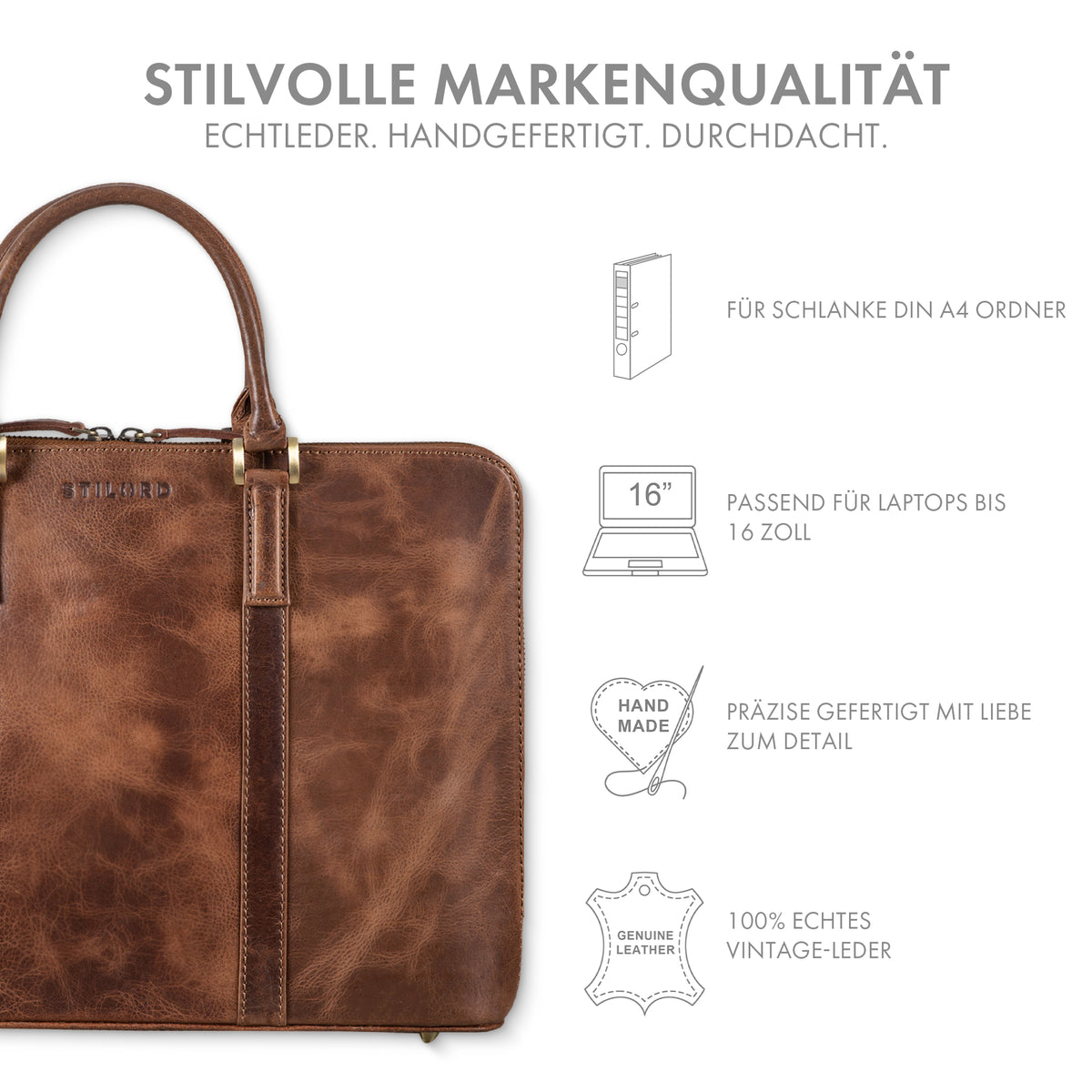 stylishe aktentasche damen glattleder braun