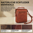 Kleine Herren-Umhängetasche aus echtem Leder in maraska-braun, Fronttaschen und Henkel, drei Viertel Ansicht, STILORD-Prägung