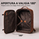 Offener Lederrucksack in Cognac mit 180° Kofferöffnung, Innenfach mit Reißverschluss und Kreuzspanngurt